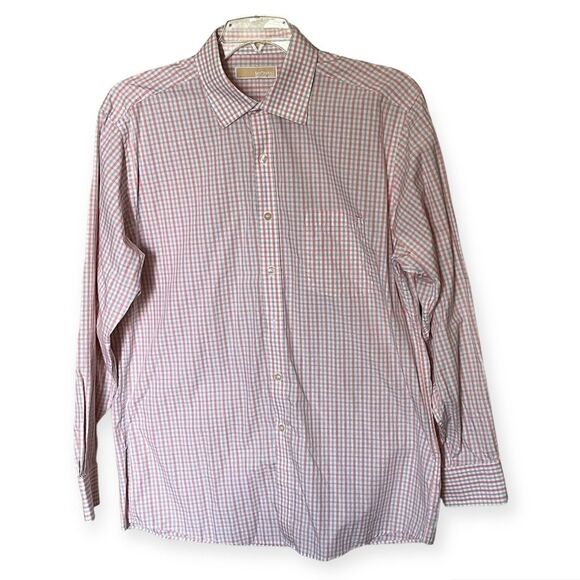 Michael Michael Kors 100% Cotton Pink & Gray Long Sleeve Button Shirt Size 16.5 - Picture 1 of 9
